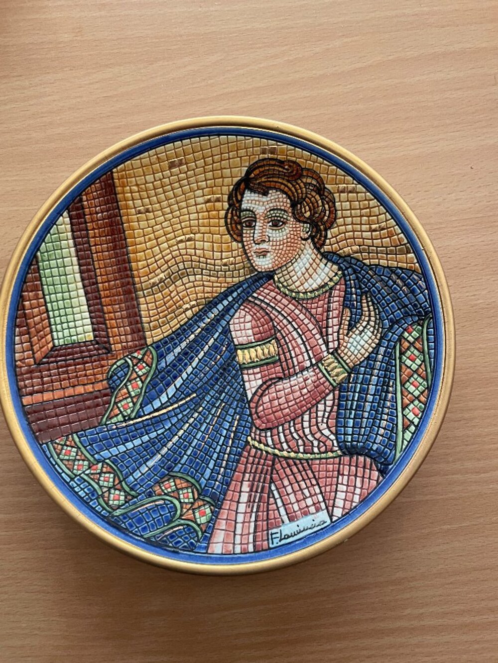 Vintage "Giuseppe il Mantello" collector plate Mosaic gold Veneto Flair 8" Italy